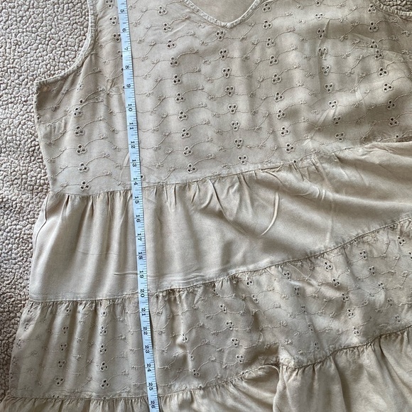 Solitaire Tan Brown Boho Eyelet Tiered Sleeveless Tank Top Shirt, Size: Large - Picture 6 of 10